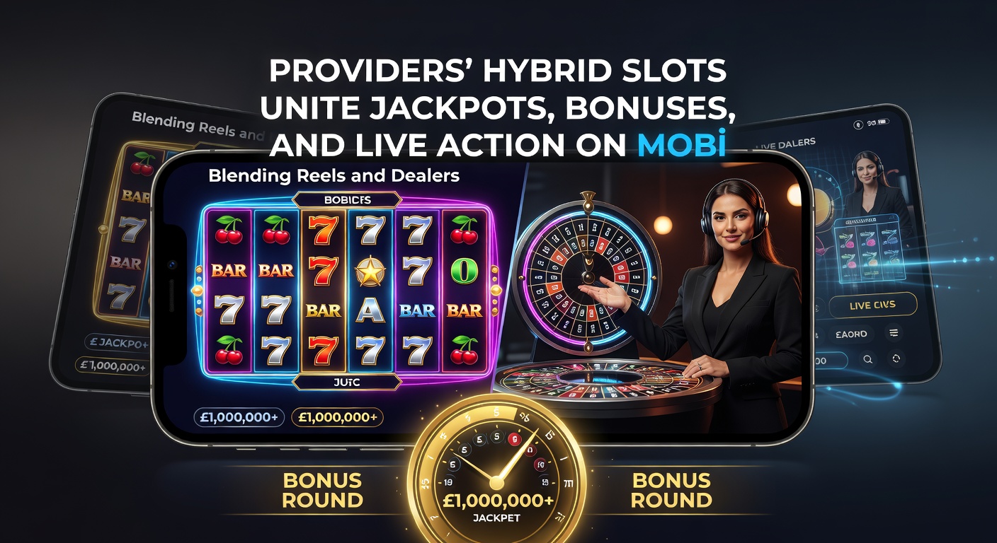 Close-up van een live dealer die een hybride slotspel host, met mobiele interface tonen jackpots en bonusfeatures