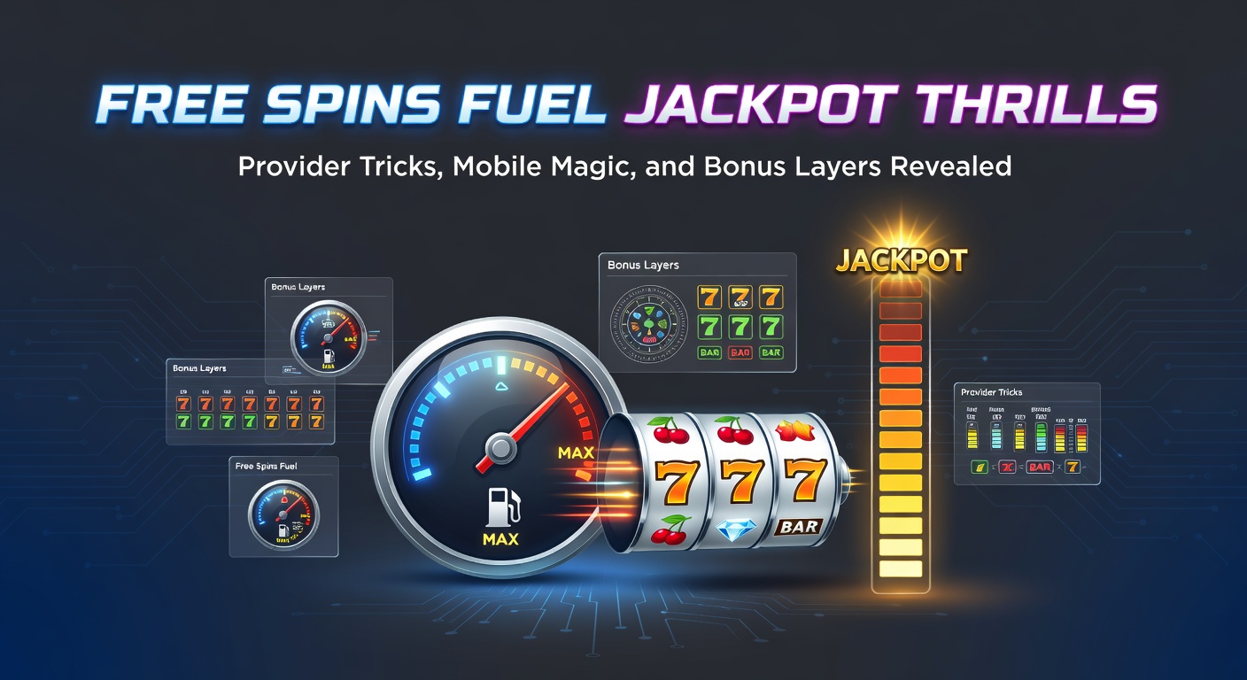 Dynamische slotmachine-interface met draaiende rollen vol free spins-symbolen en een klimmende jackpot-meter op een kleurrijke achtergrond