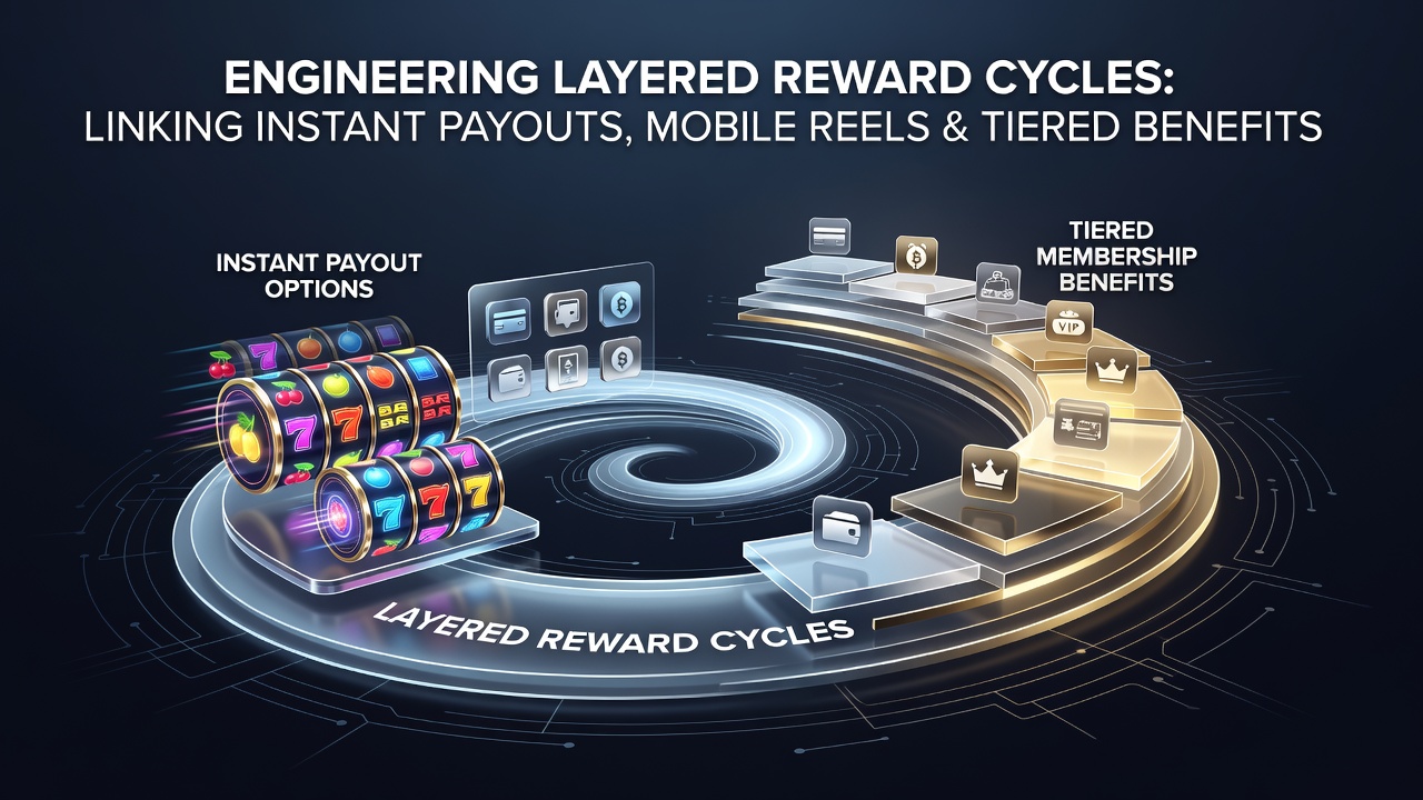 Illustratie van gelaagde beloningscycli in mobiele slots met payout- en VIP-elementen