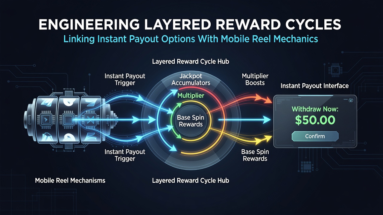 Schema van mobiele reel integratie met payout systemen en VIP tiers