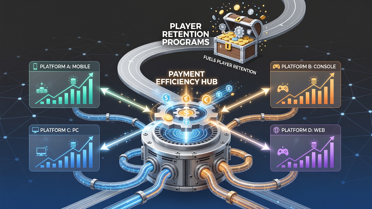 Illustratie van cross-platform prijsaccumulatie in online casino's met focus op mobiele betalingen en jackpots