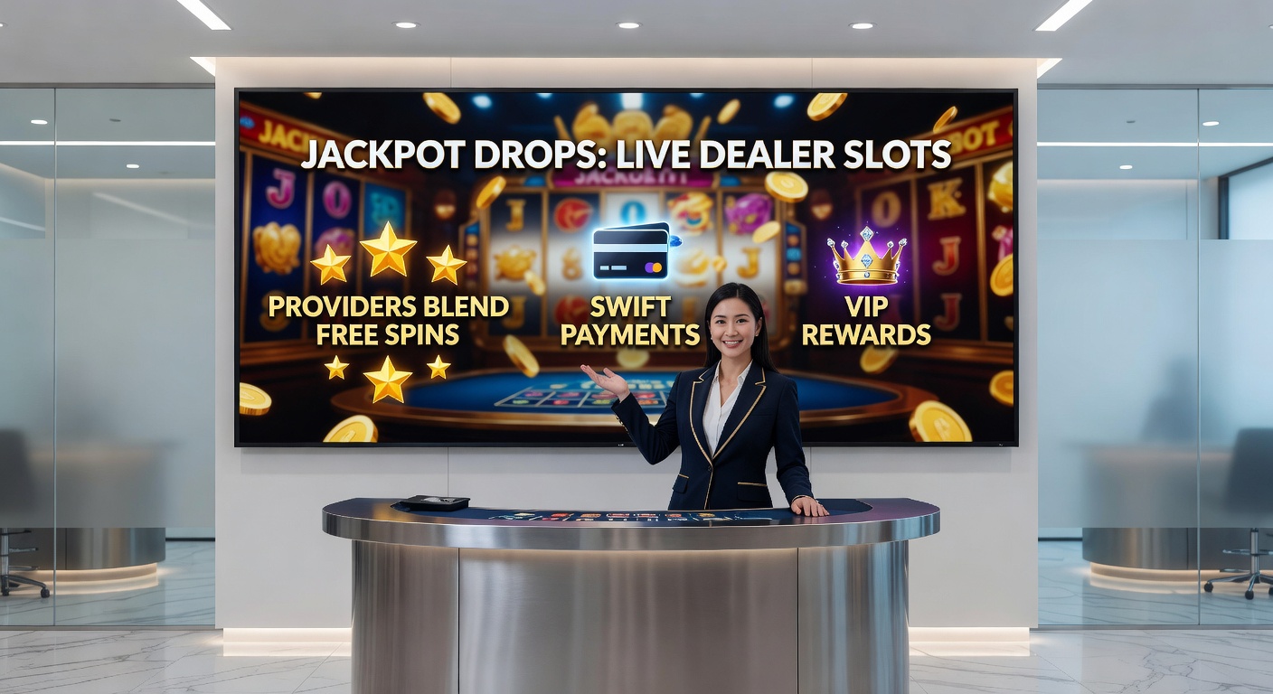 Dynamische close-up van een mobiel scherm met live dealer, vallende jackpot-drops en VIP-reward pop-ups tijdens een gratis spin-ronde