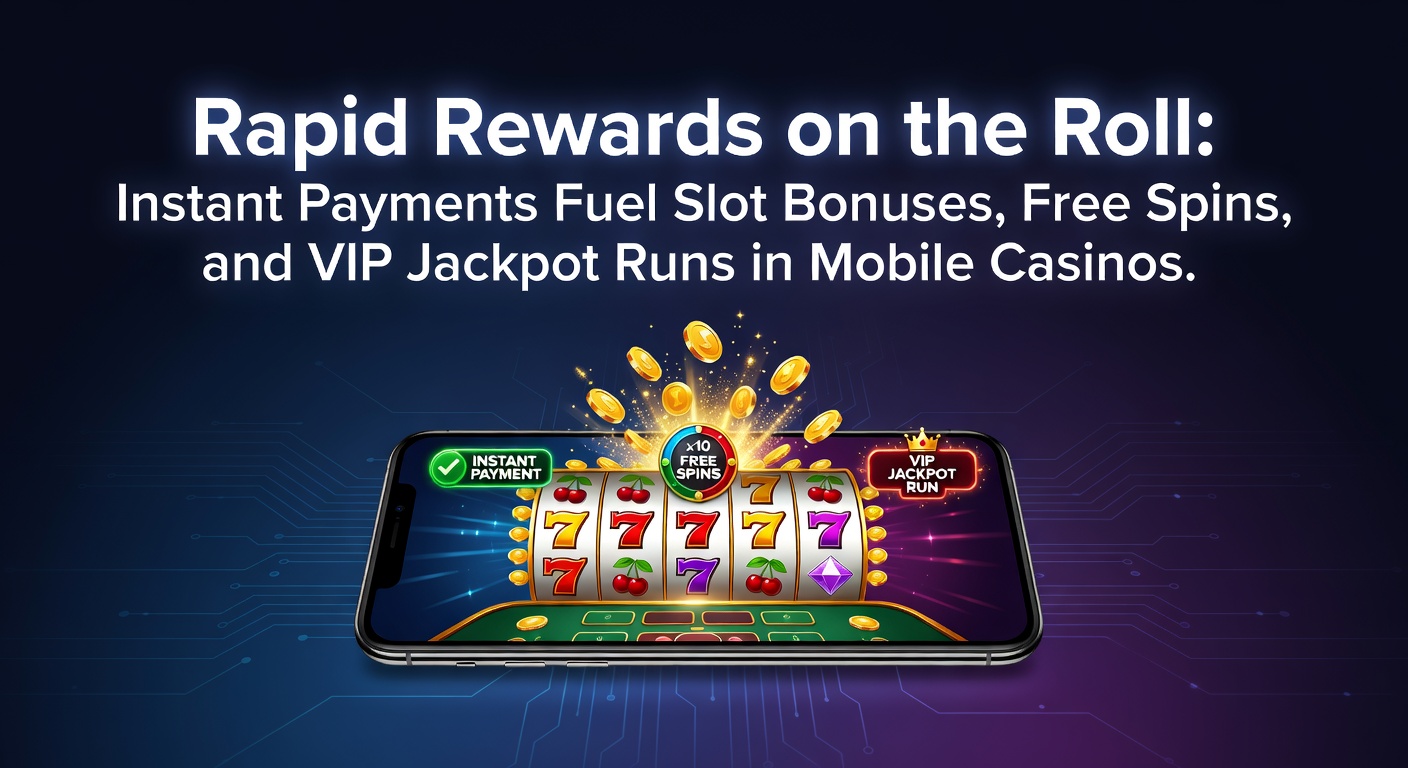 Mobiel casino scherm met draaiende slots, bonussen en snelle betalingspictogrammen die beloningen activeren